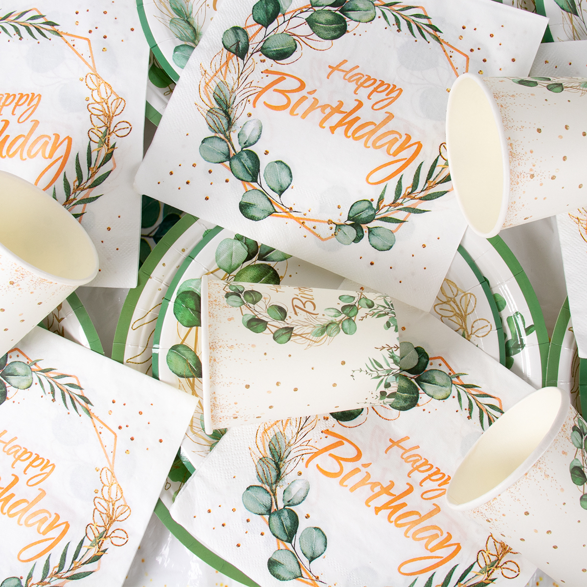 Green Eucalyptus Leaf Happy Bi - Table Cloth Disposable บทวิจารณ์และราคา