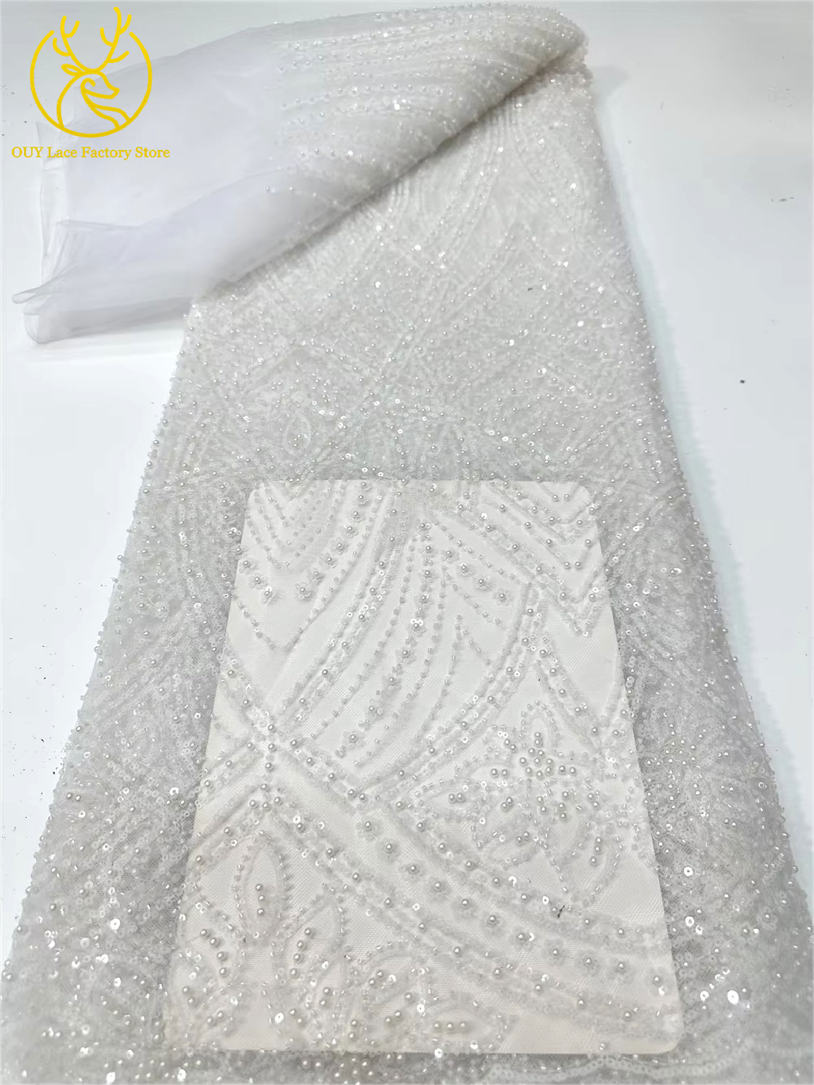 African Gold Beaded Lace Fabri - Glitter Tablecloth บทวิจารณ์และราคา