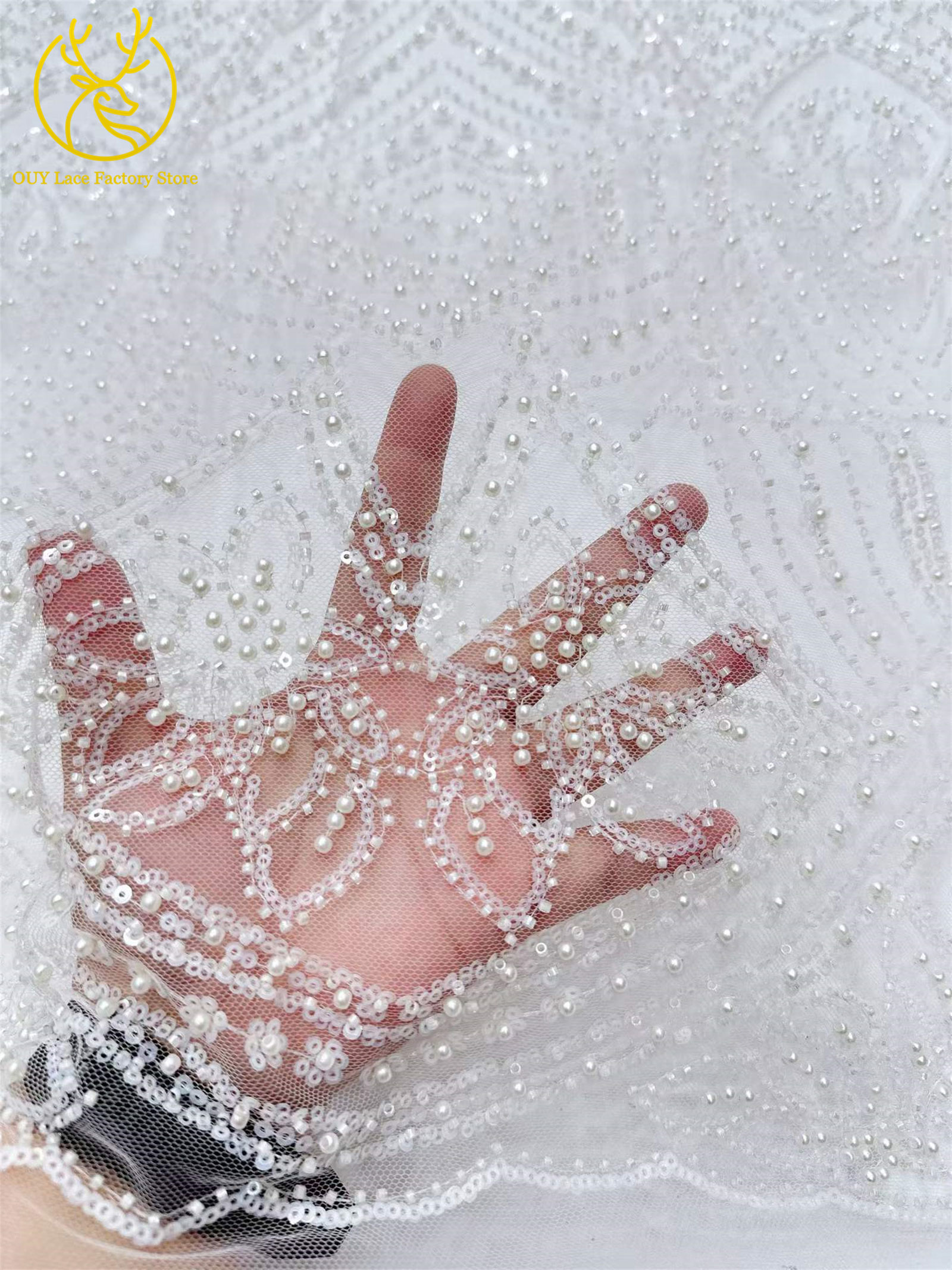 African Gold Beaded Lace Fabri - Glitter Tablecloth บทวิจารณ์และราคา