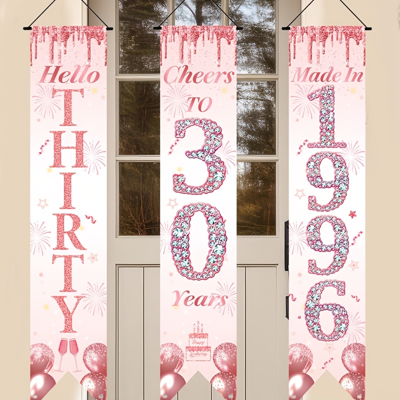 2D Flat 3Pcs Pink Gold 30th Bi - Party Banner Gold บทวิจารณ์และราคา