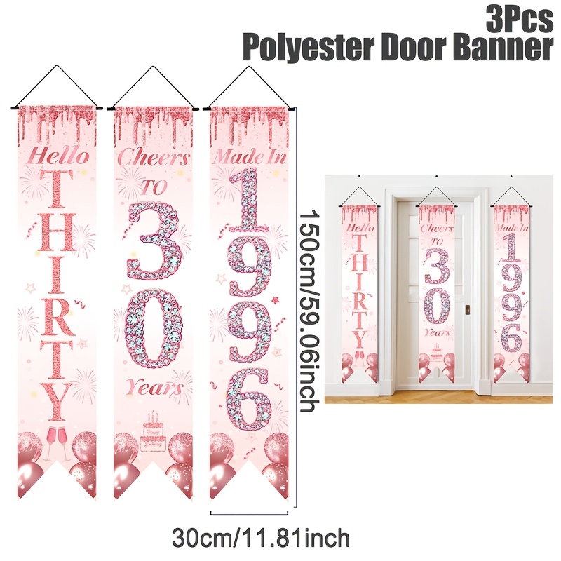 2D Flat 3Pcs Pink Gold 30th Bi - Party Banner Gold บทวิจารณ์และราคา