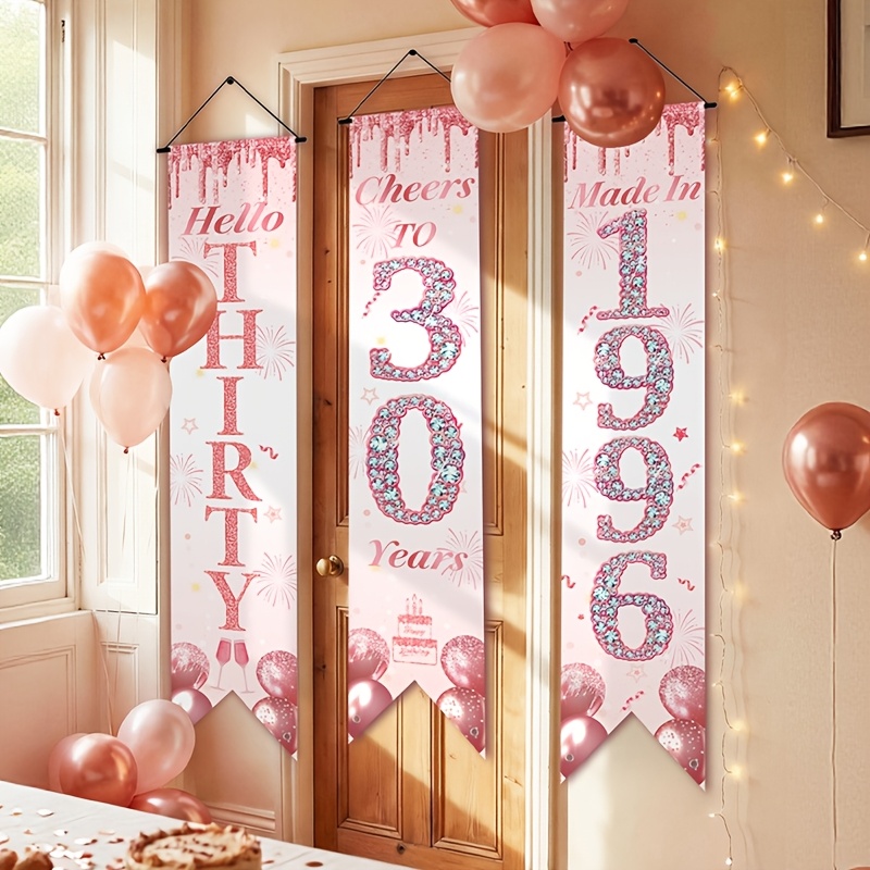 2D Flat 3Pcs Pink Gold 30th Bi - Party Banner Gold บทวิจารณ์และราคา