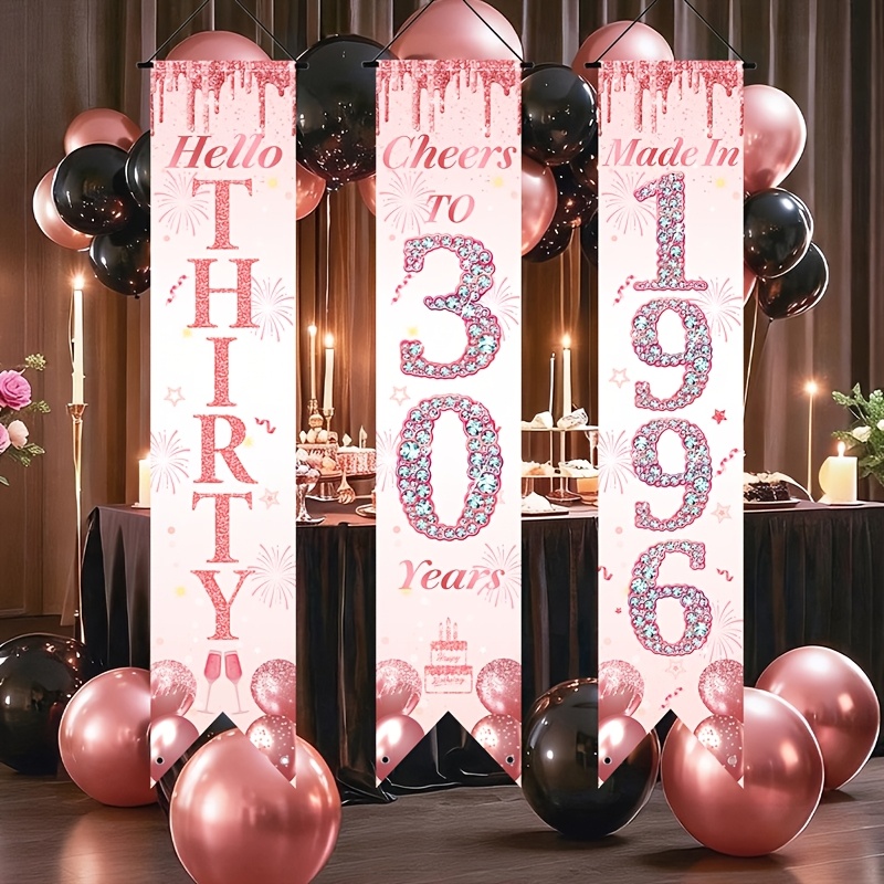 2D Flat 3Pcs Pink Gold 30th Bi - Party Banner Gold บทวิจารณ์และราคา