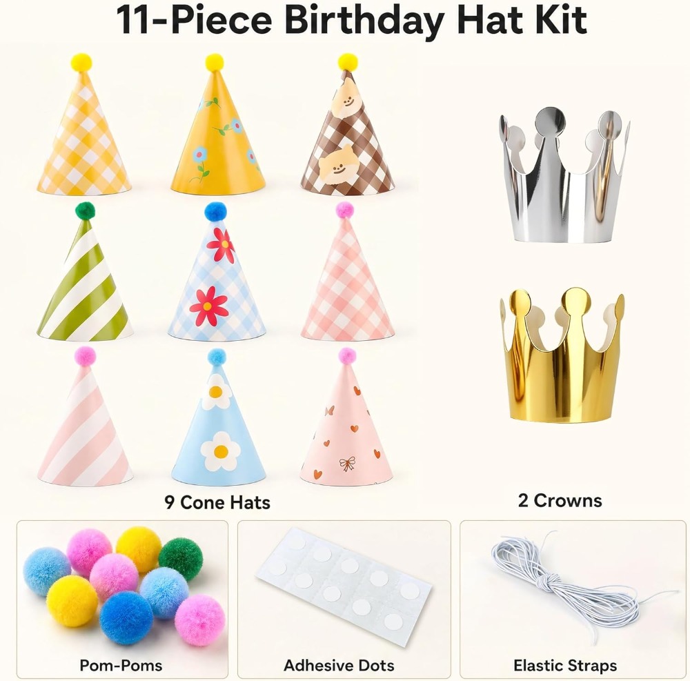 11 Pack Party Hats with Pom Po - Party Hat Cone บทวิจารณ์และราคา