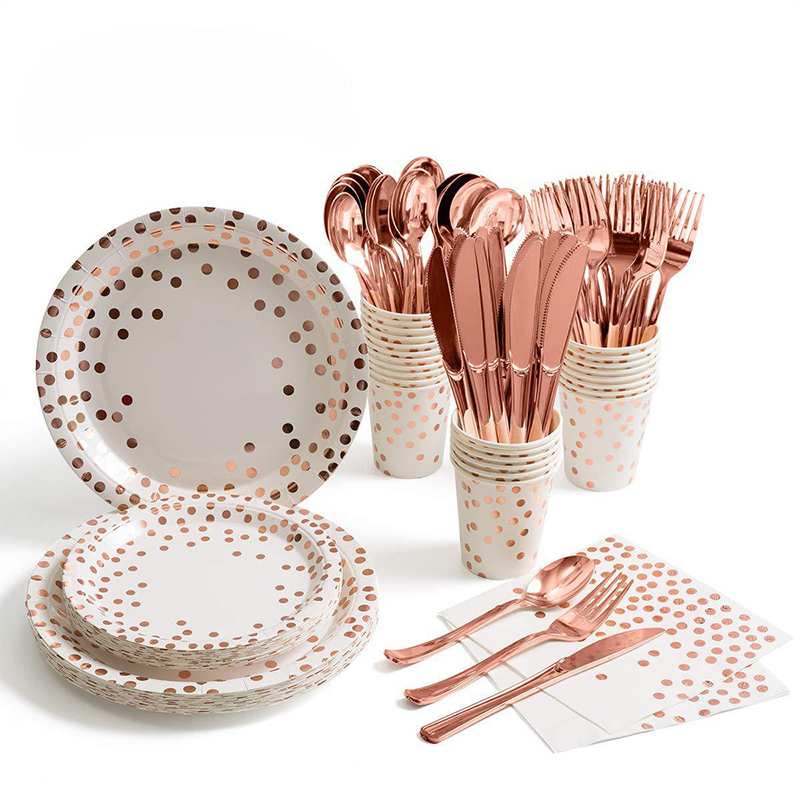 Rose Gold Party Tableware Kit  - Paper Straw Color บทวิจารณ์และราคา
