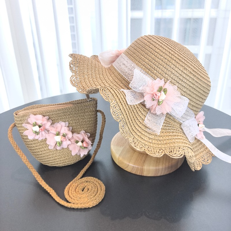Girls 2pcs Straw Hat Solid Col - Paper Straw Color บทวิจารณ์และราคา
