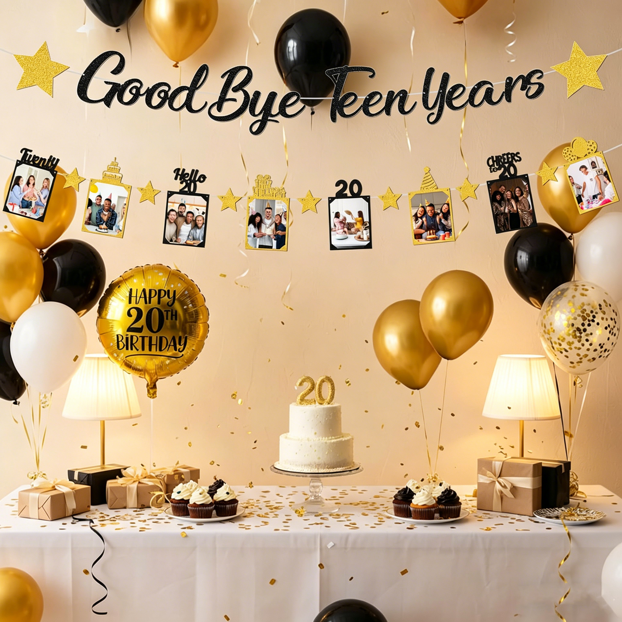 Black Gold Glitter Goodbye Tee - Party Banner Gold บทวิจารณ์และราคา