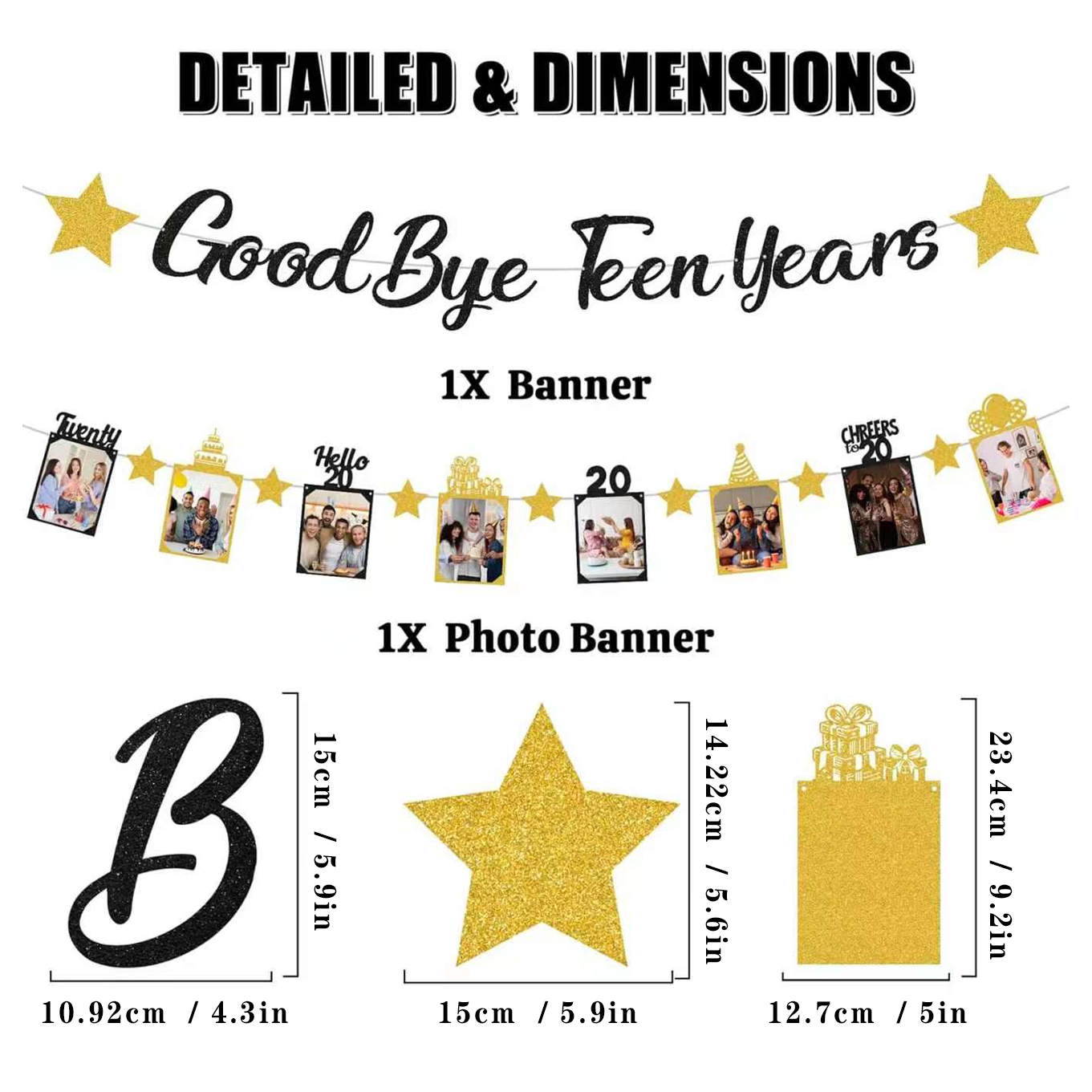 Black Gold Glitter Goodbye Tee - Party Banner Gold บทวิจารณ์และราคา