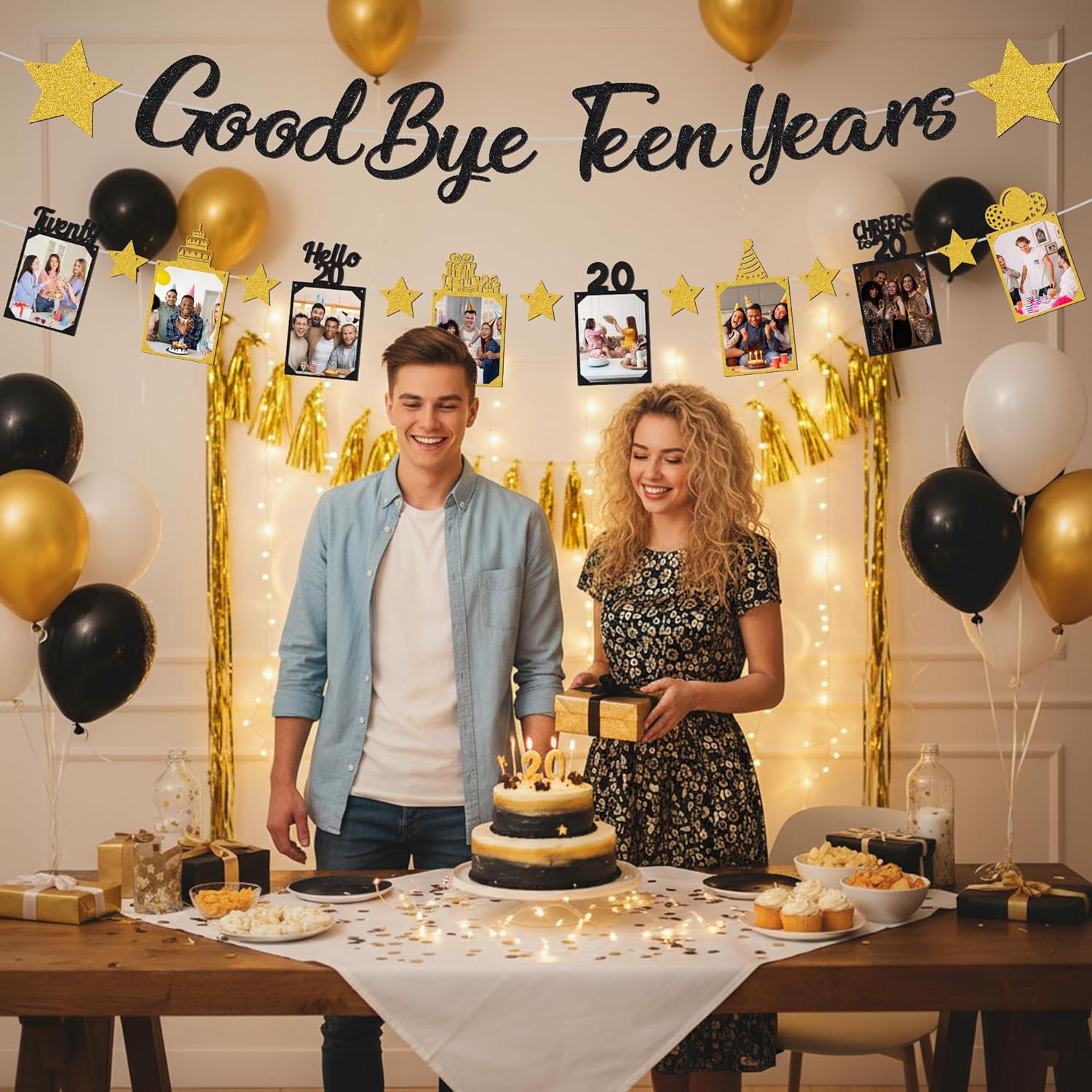 Black Gold Glitter Goodbye Tee - Party Banner Gold บทวิจารณ์และราคา